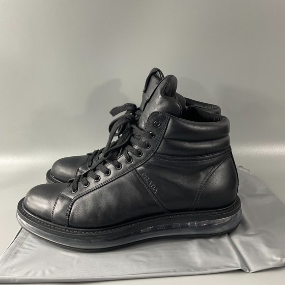 Authentic Prada Black Leather High Top Sneakers, Men's Size 9 (US 10) - Picture 6 of 15